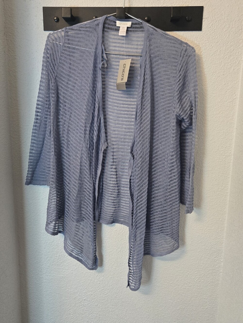 Chico's NWT Light Blue Sheer Striped Open Front Cardigan